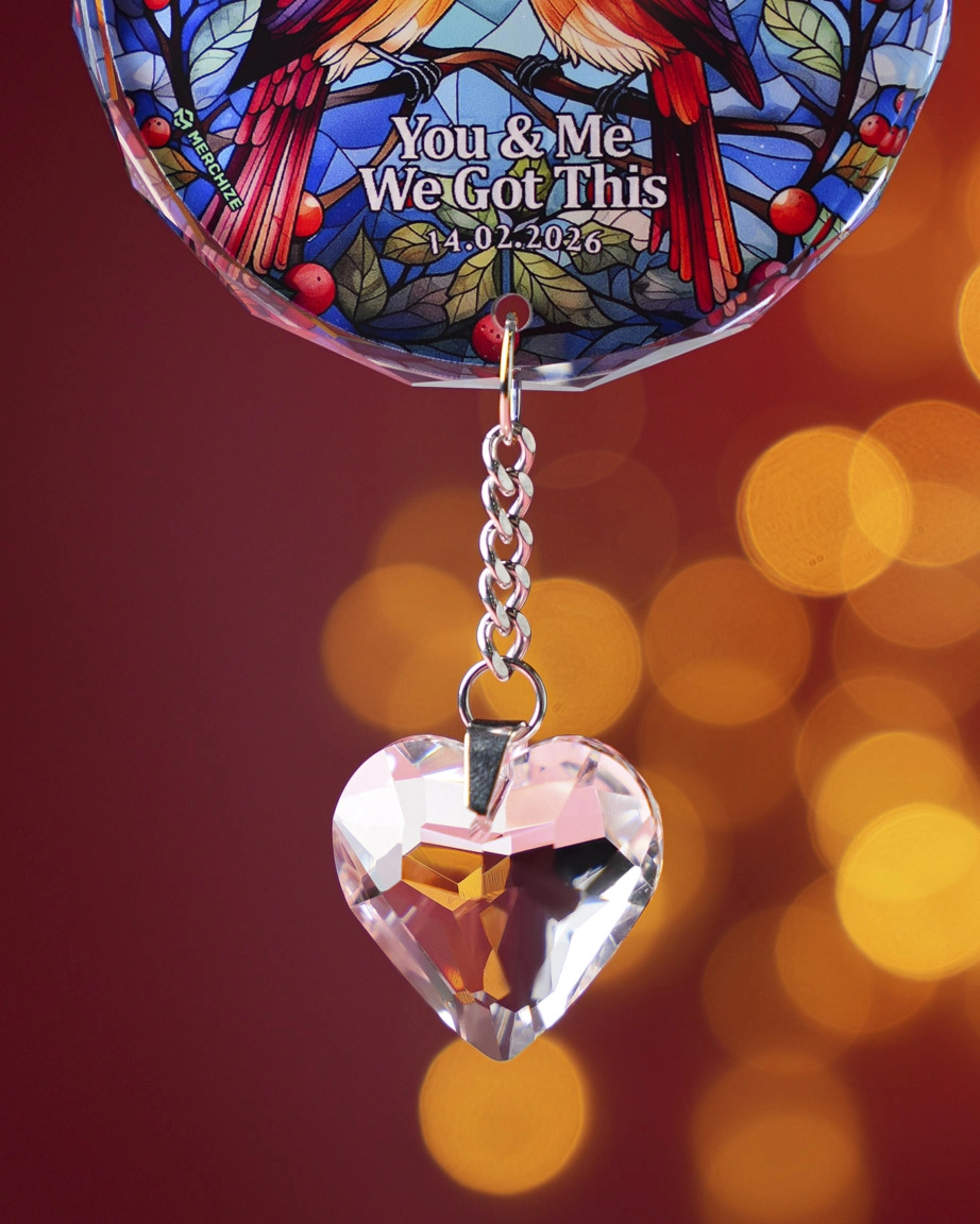 2-side Printed Glass Ornament With Crystal Charm