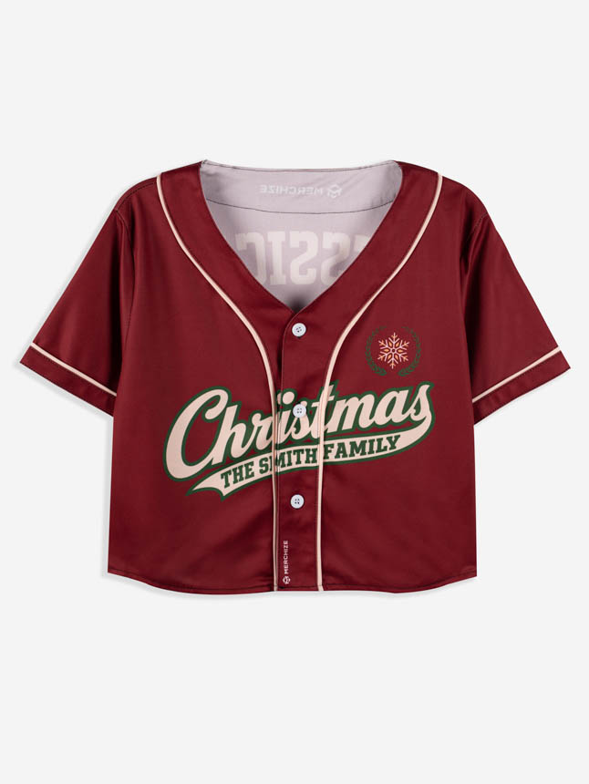 All-over Print Crop Top Baseball Jersey (White Buttons)