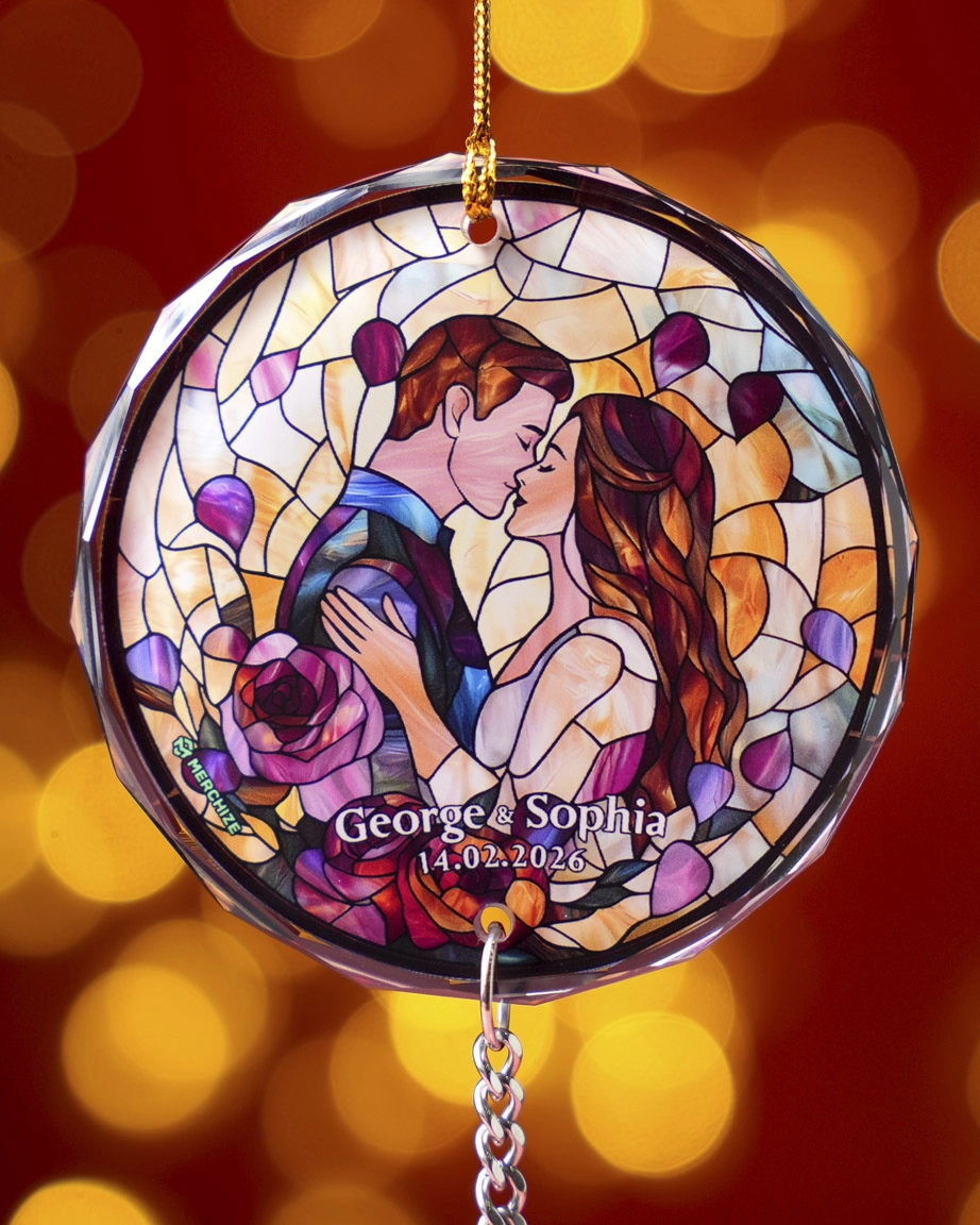 2-side Printed Glass Ornament With Crystal Charm