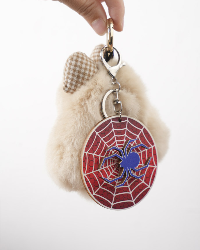 Custom Shape Wood Keychain With Spinning Charm