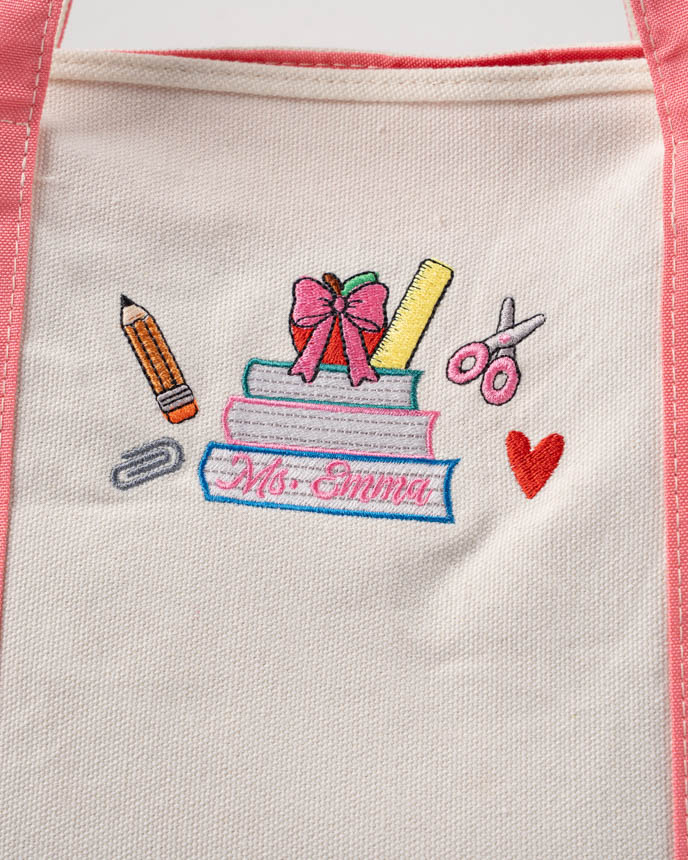 Embroidered Two-Tone Canvas Tote Bag