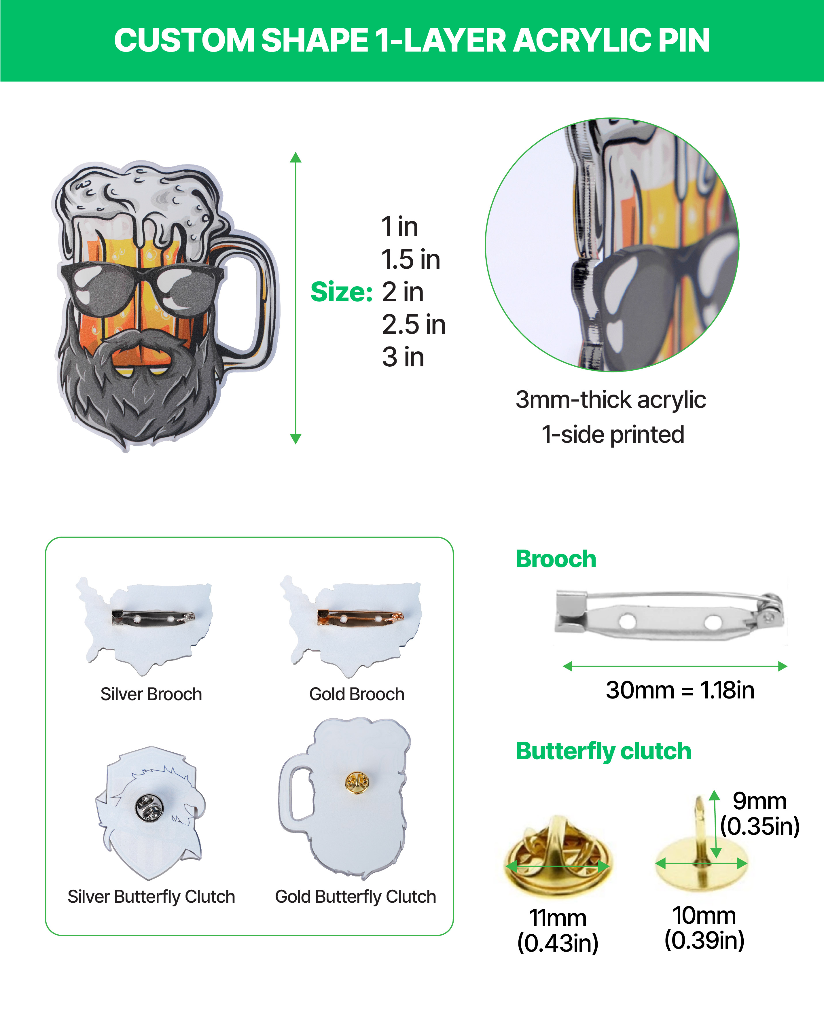 Custom Shape 1-Layer Acrylic Pin