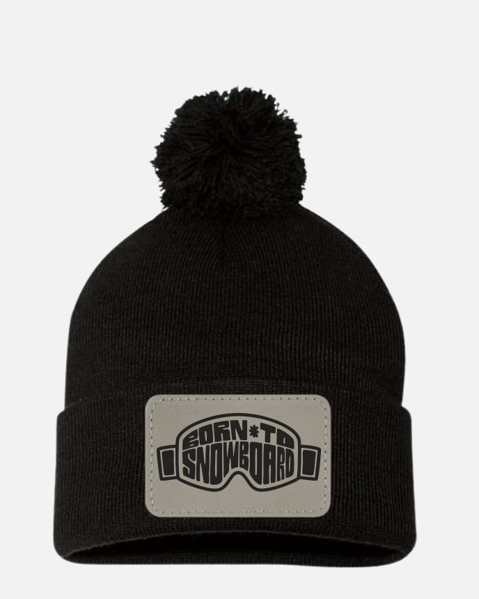 Engraved Leather Patch Pom-Pom Cuffed Beanie SP15 (Made in US) 