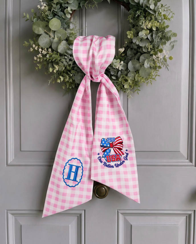 Embroidered Linen Door Wreath Sash