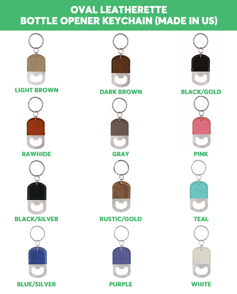 Engraved Oval Leatherette Bottle Opener Keychain (Made in US)
