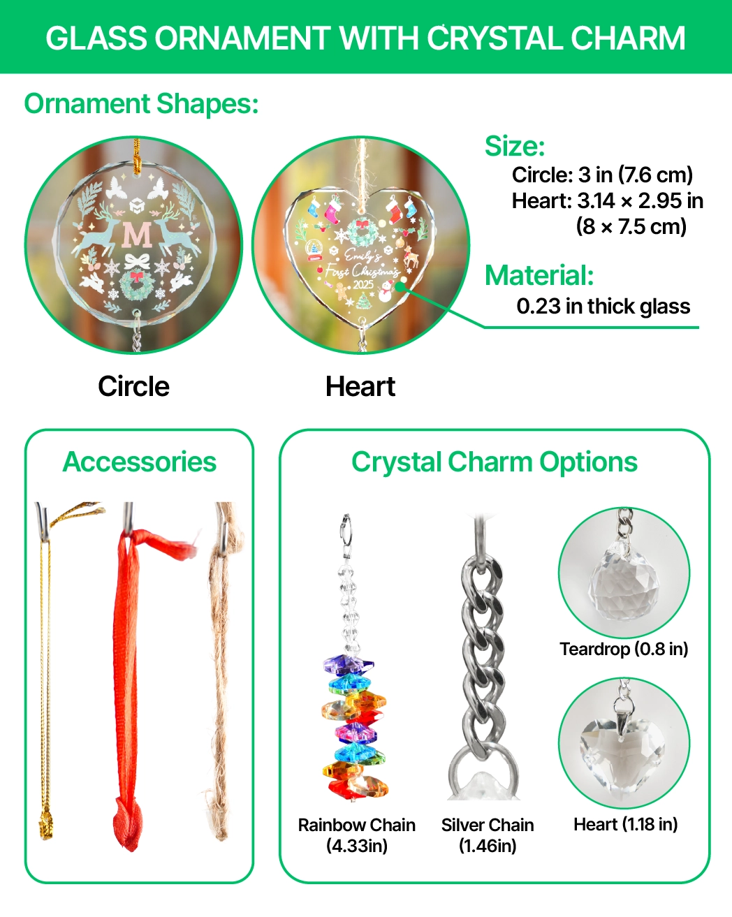 Glass Ornament With Crystal Charm