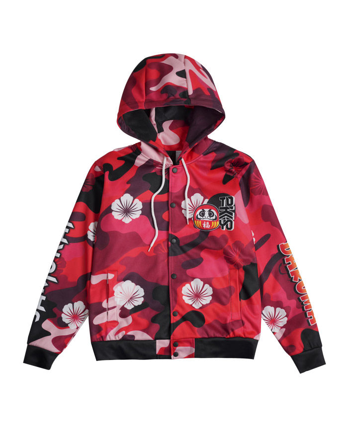 All-over Print Hooded Baseball Jacket