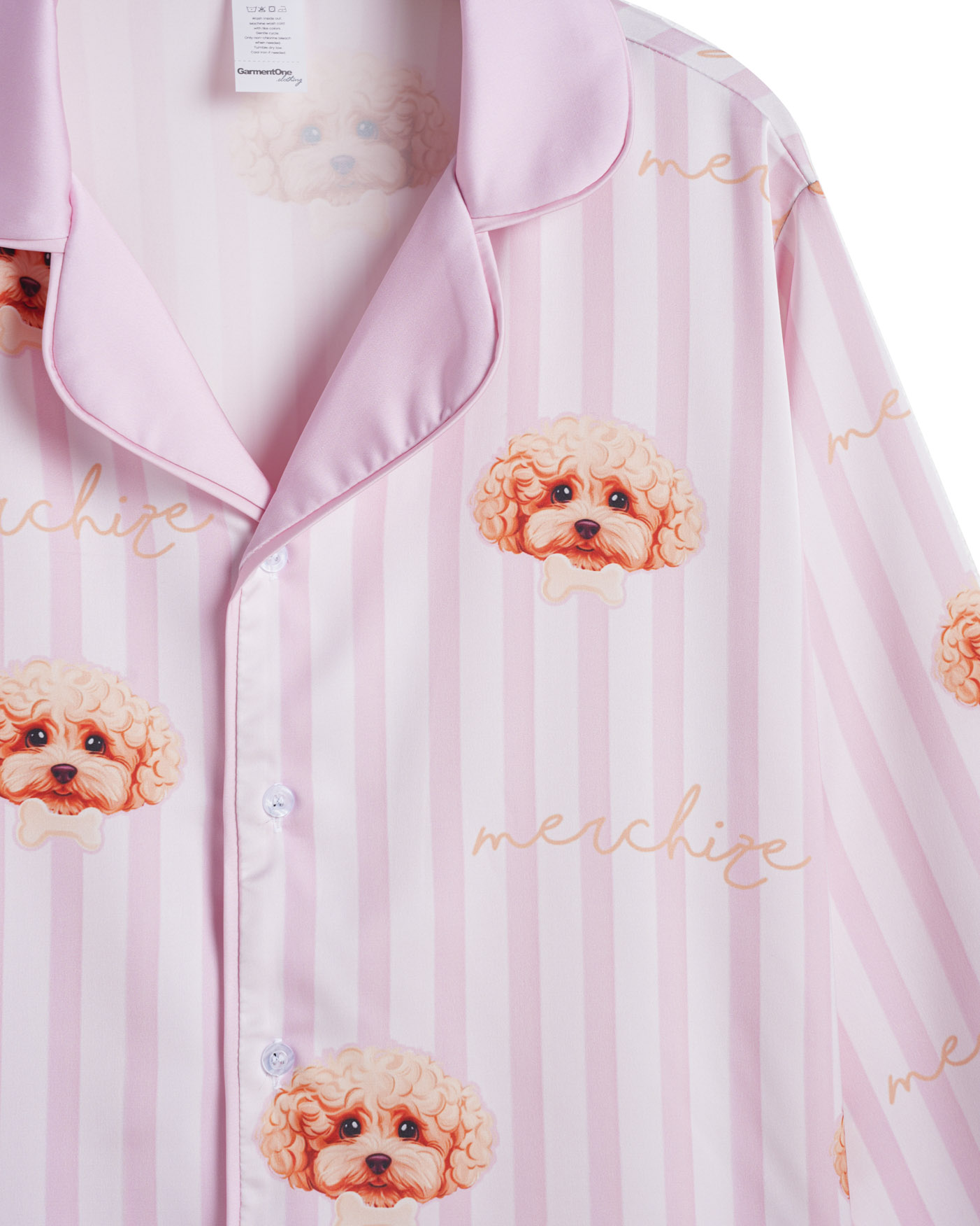 All-over Print Satin Long-Sleeve Pajama Shirt (No Pocket)