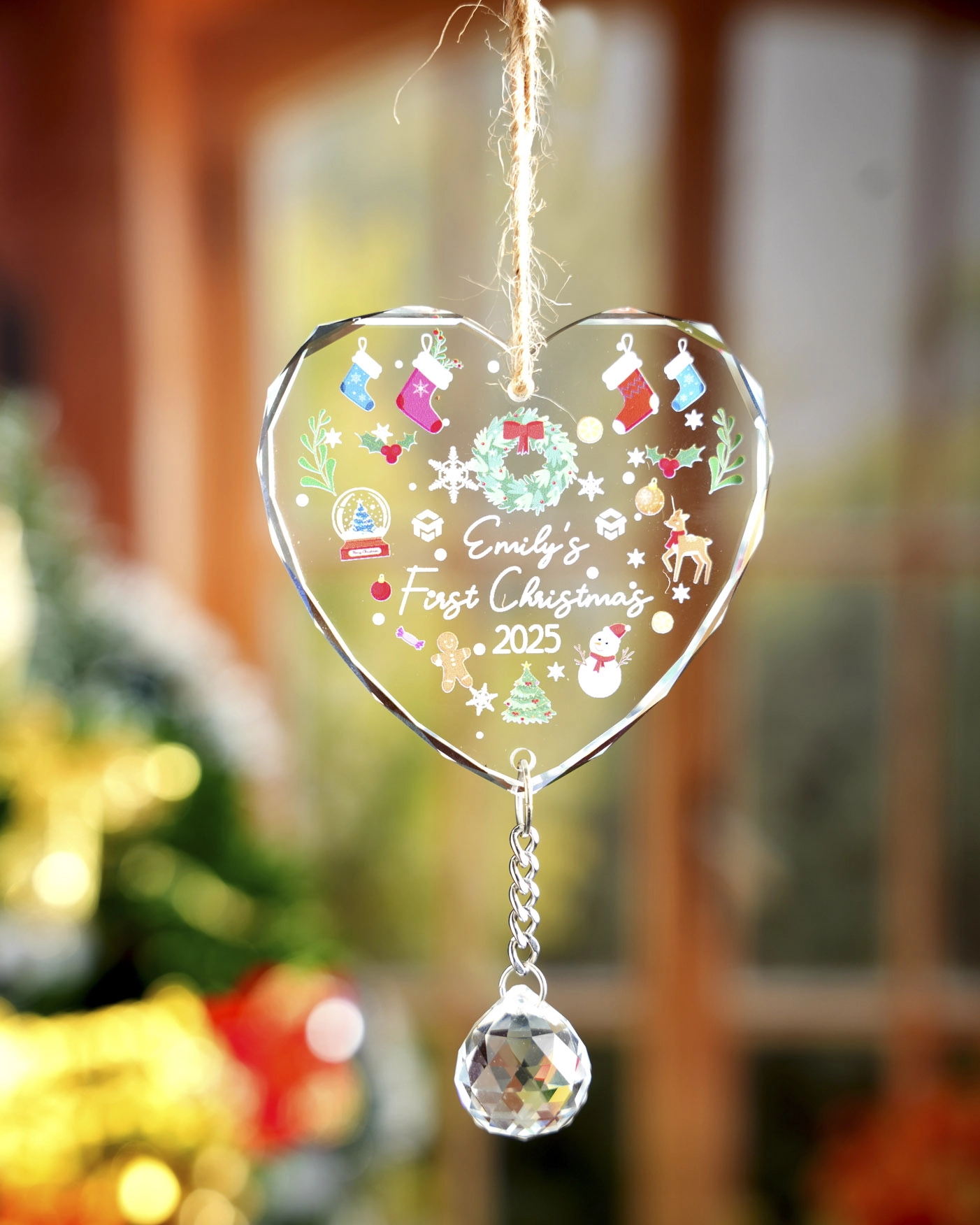 Glass Ornament With Crystal Charm