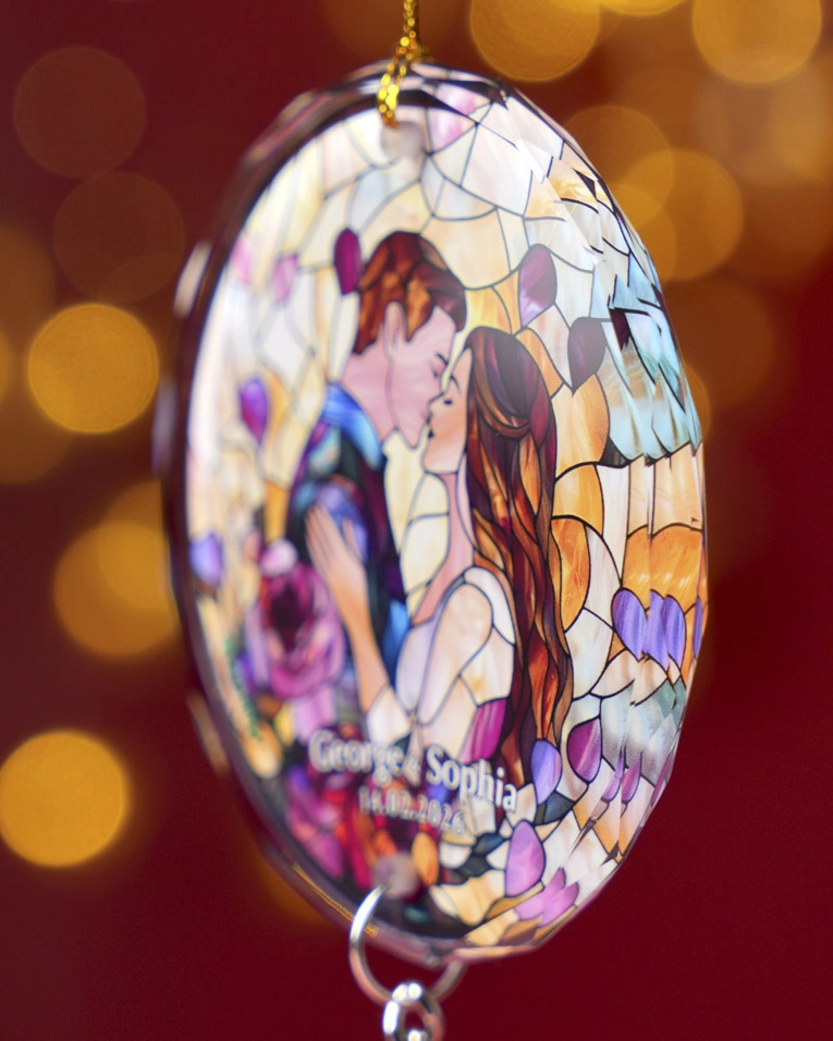 2-side Printed Glass Ornament With Crystal Charm