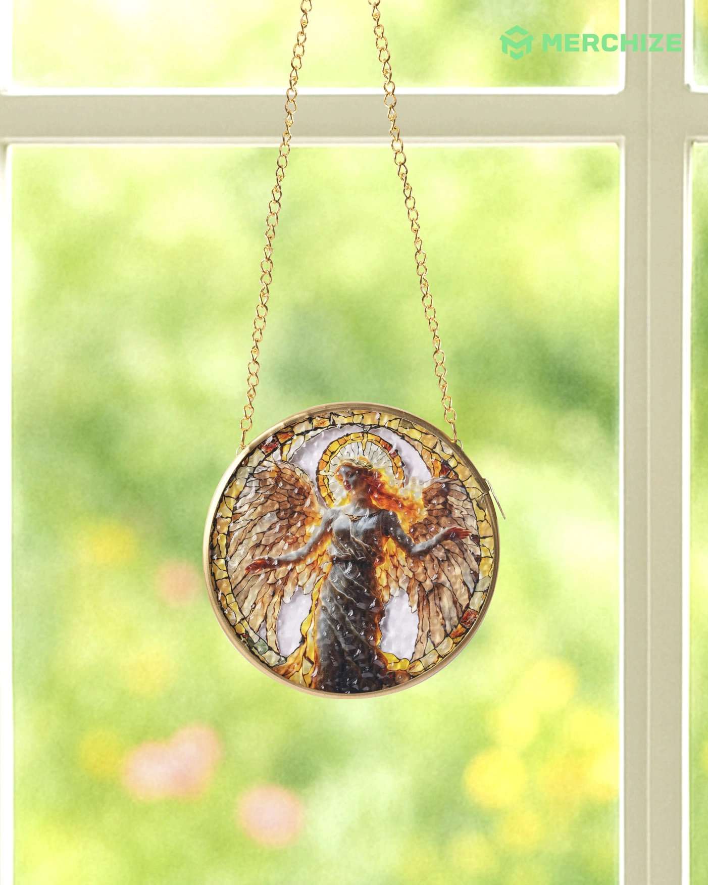 Stained Glass Suncatcher for Window Hanging (Golden Frame)