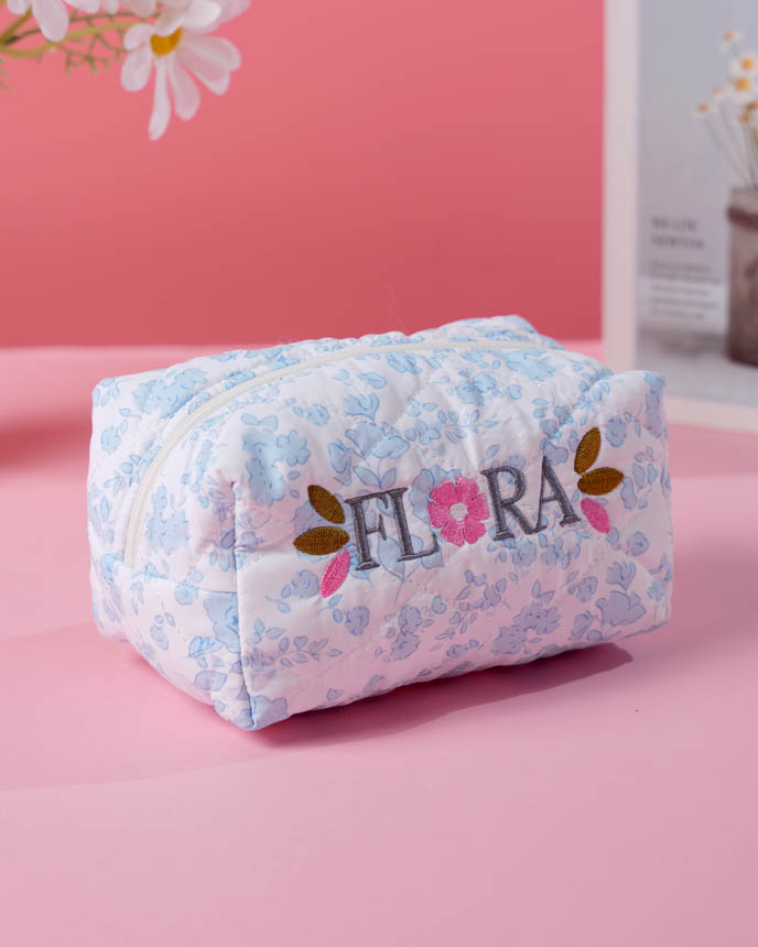 Embroidered Quilted Makeup Pouch