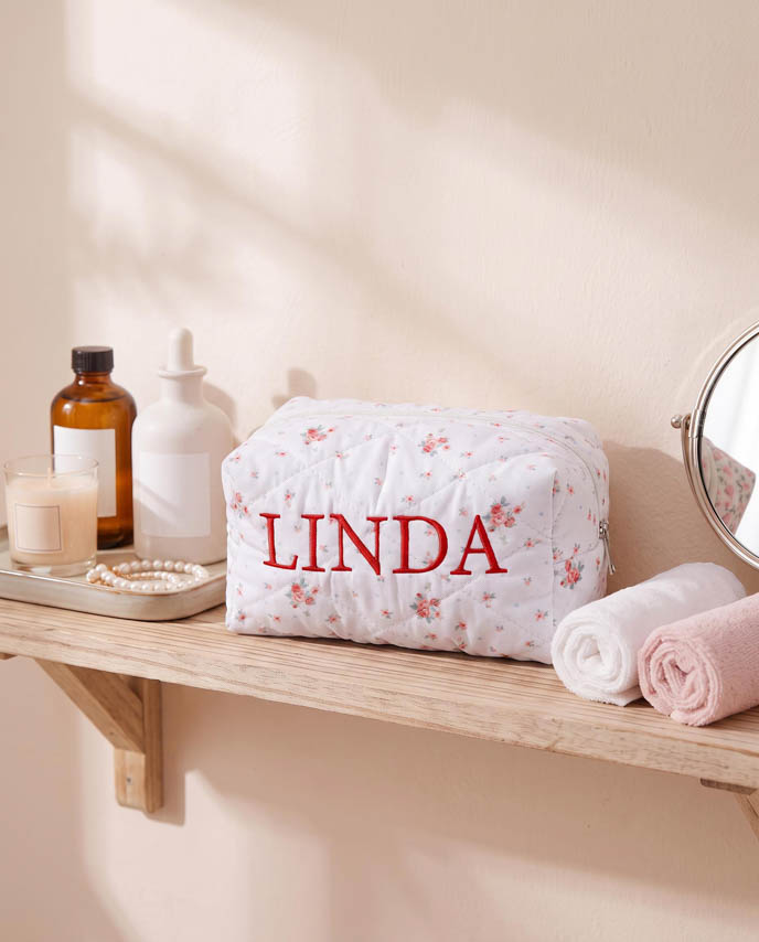 Embroidered Quilted Makeup Pouch