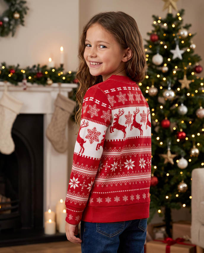 All-over Print Youth Knitted Cardigan (White Buttons)