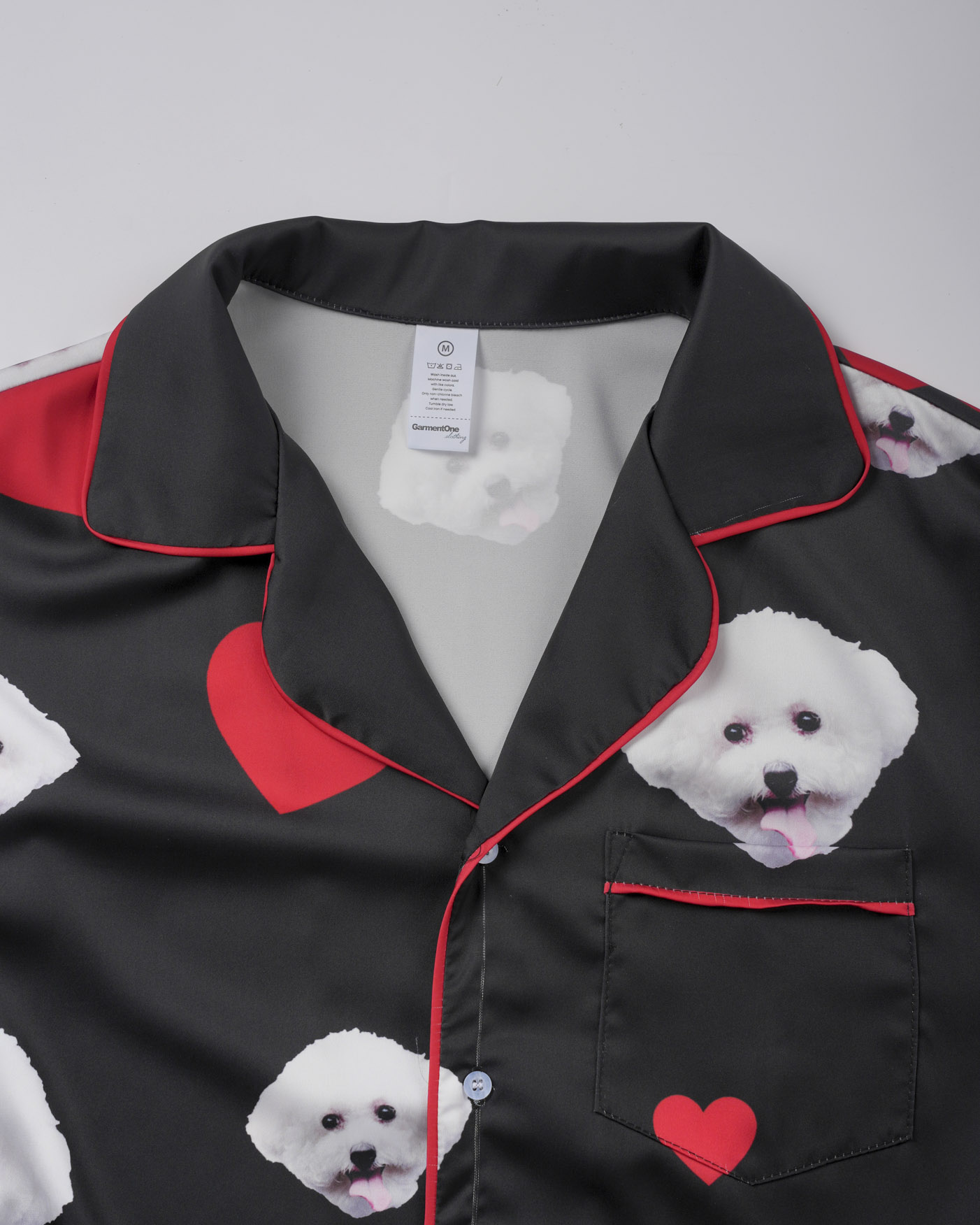 All-over Print Men's Satin Short-Sleeve Pajamas Set with Long Pants