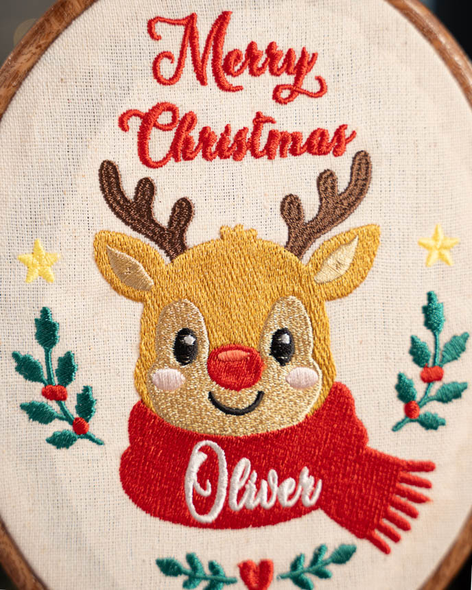 Embroidered Faux Wood Hoop Ornament