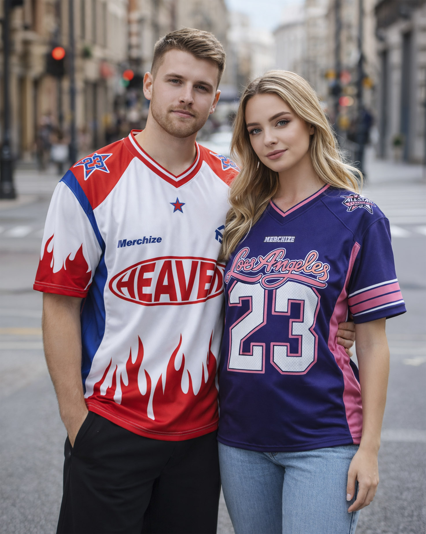 All-over Print V-neck Short Sleeve Jersey With Name Patch