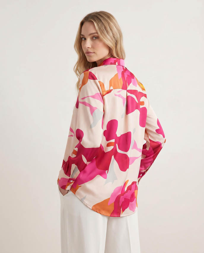 All-over Print Women’s Satin Button Down Shirt 