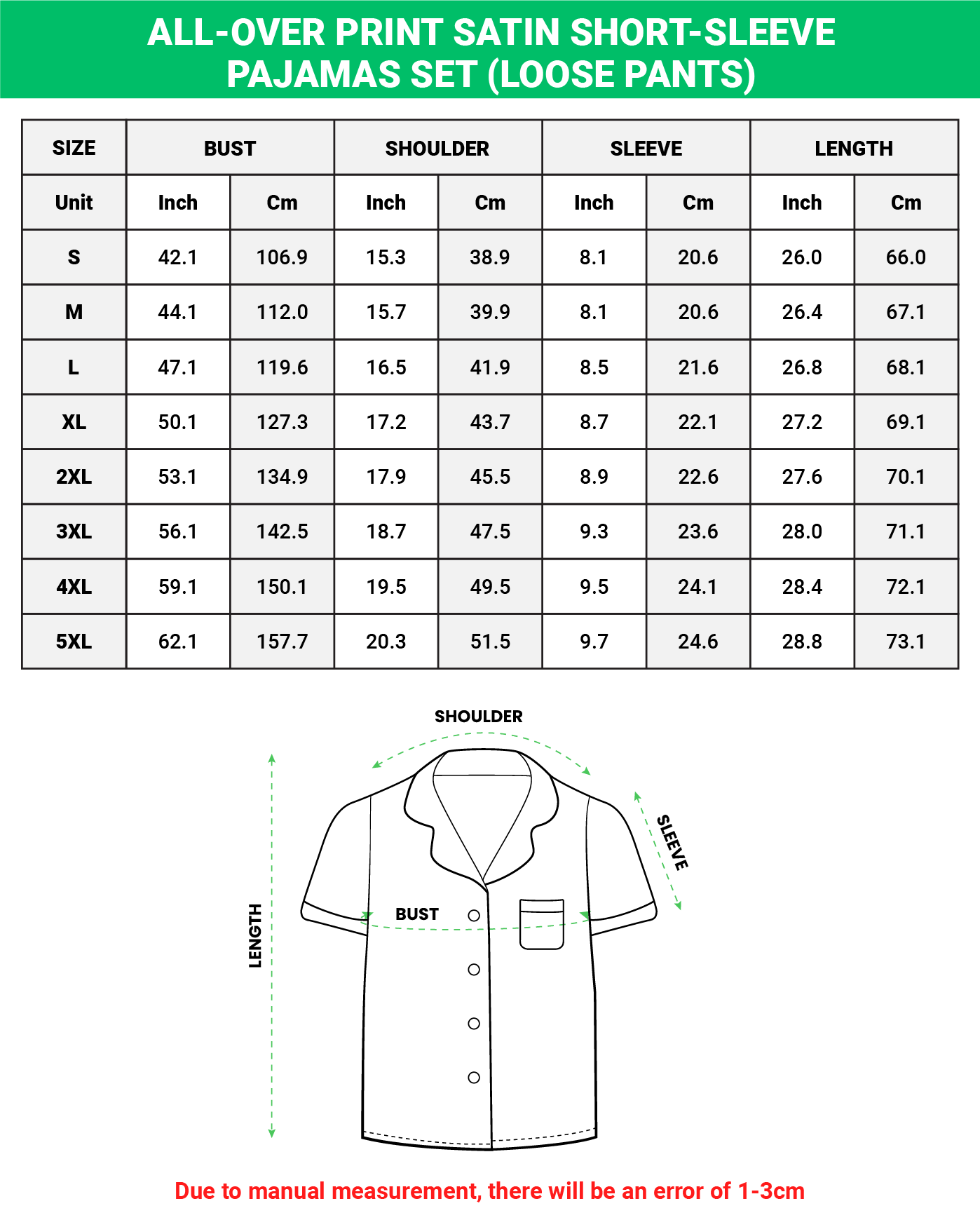 All-over Print Satin Short-Sleeve Pajamas Set (Loose Shorts)