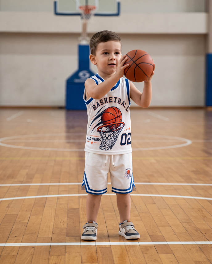 All-over Print Kid and Youth Basketball V-neck Jersey Set