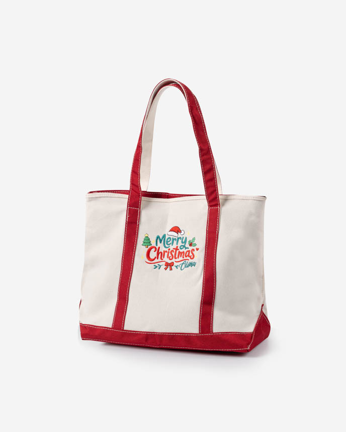 Embroidered Two-Tone Canvas Tote Bag