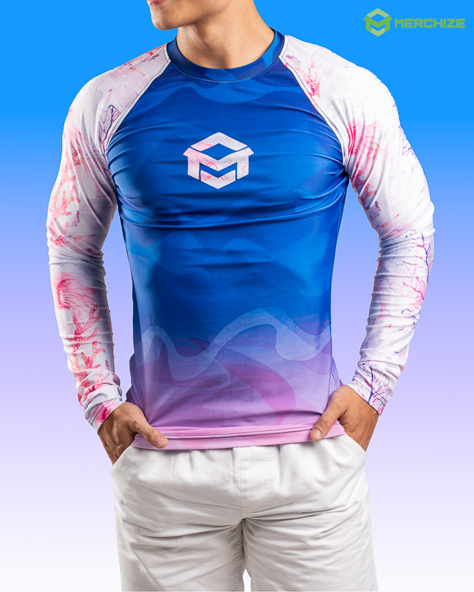 DEVOPS Men's Rashguard Long Sleeve Swim Shirt with Printed Logo