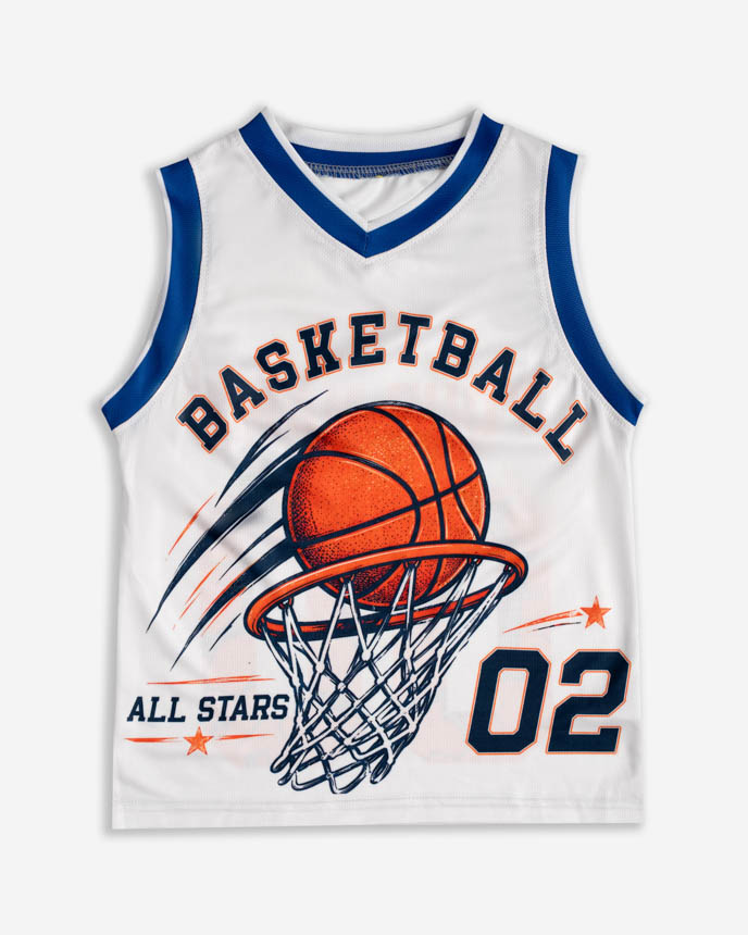 All-over Print Kid and Youth Basketball V-neck Jersey Set