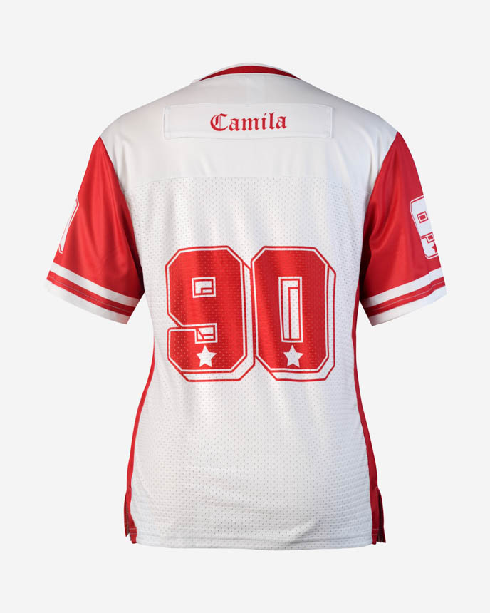 All-over Print Women's Hybrid Mesh V-neck Short Sleeve Jersey With Name Patch