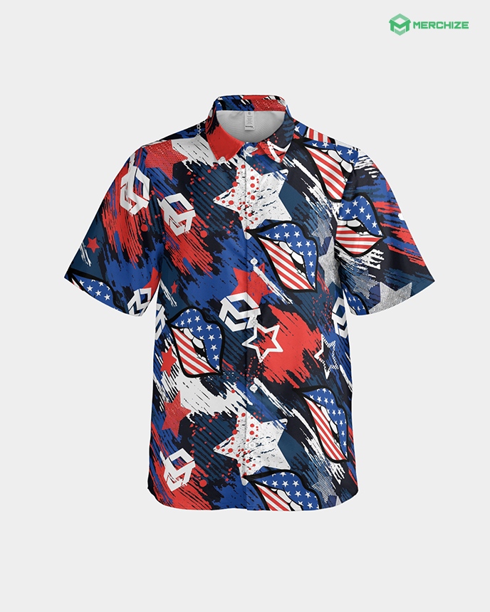 Custom all over print button discount up shirts