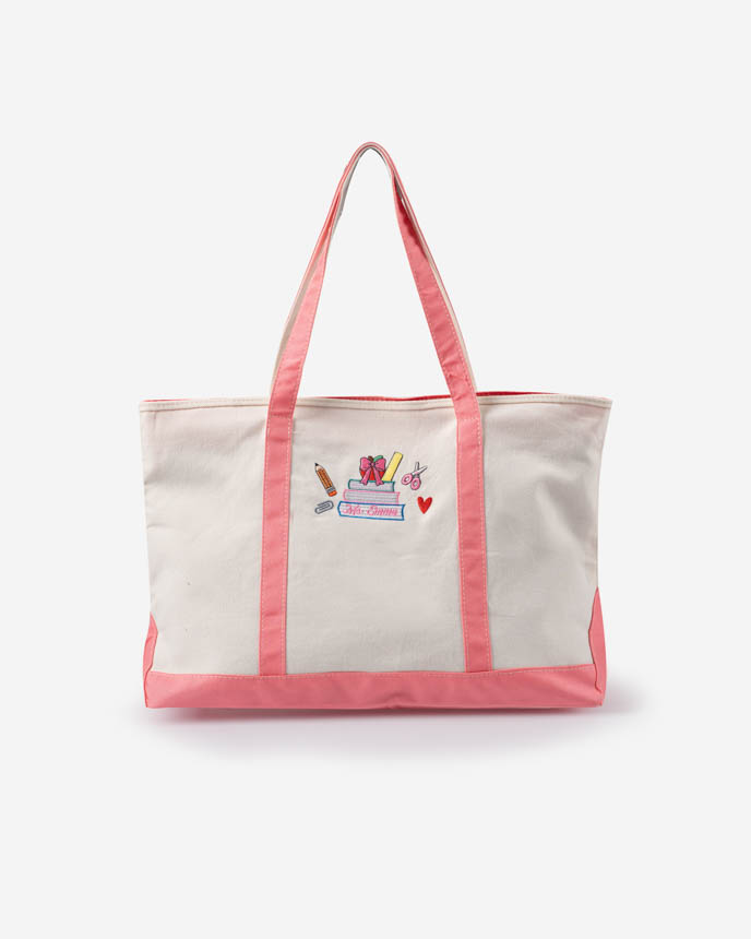 Embroidered Two-Tone Canvas Tote Bag