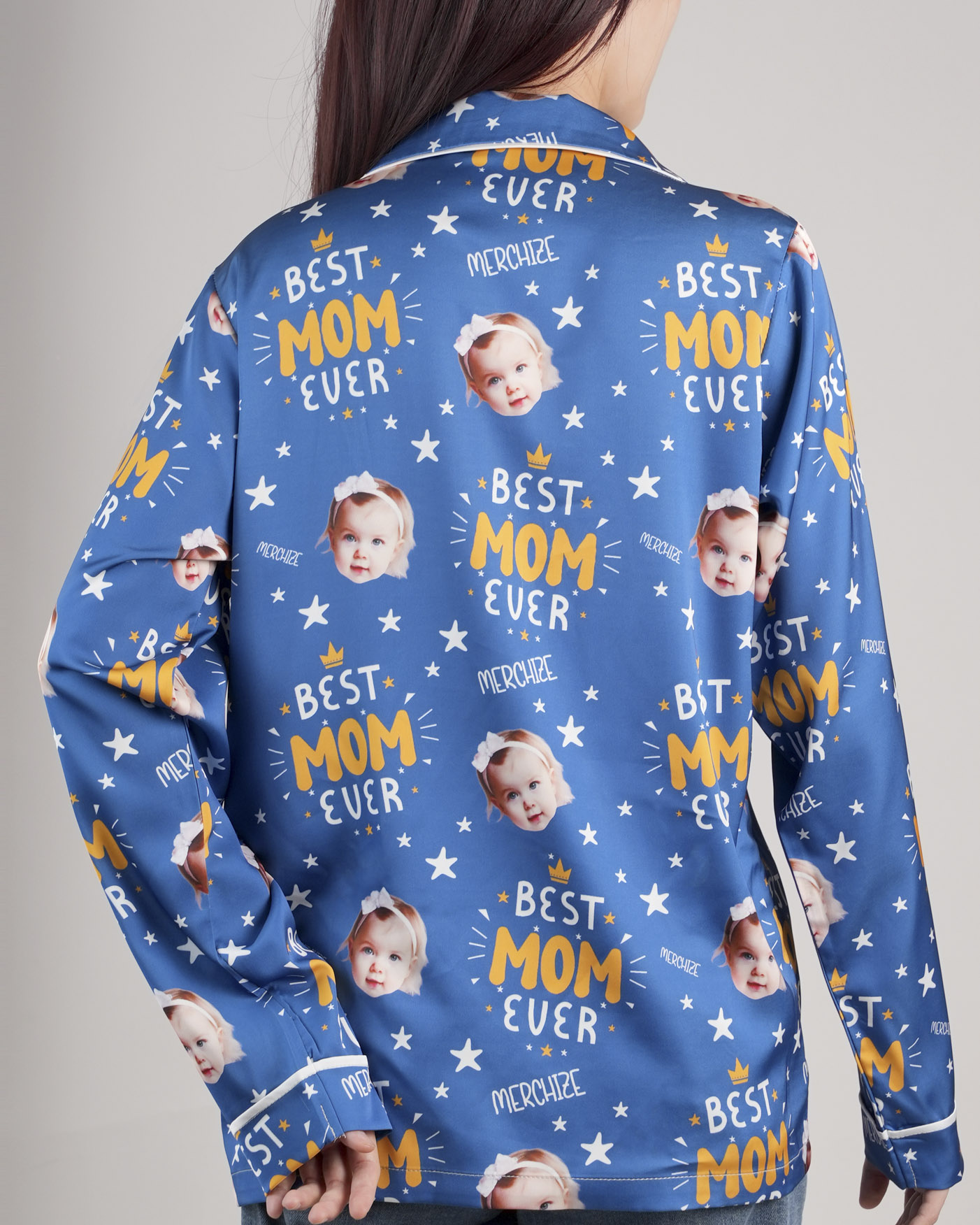 All-over Print Satin Long-Sleeve Pajama Shirt