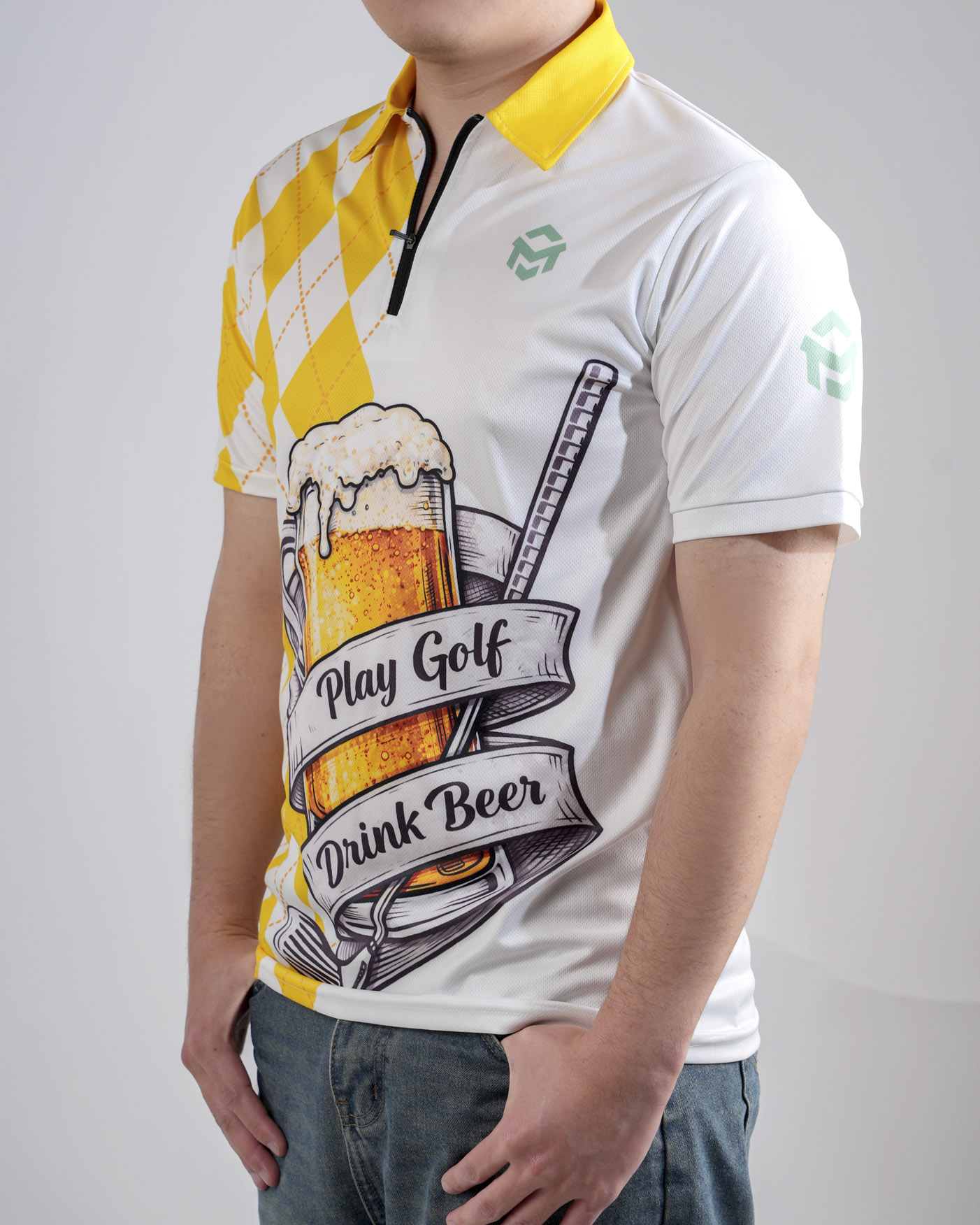 All-over Print Zip Polo Shirt (Lightweight)