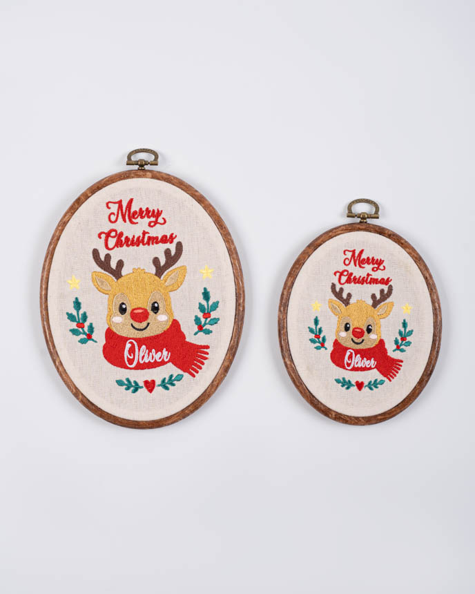 Embroidered Faux Wood Hoop Ornament