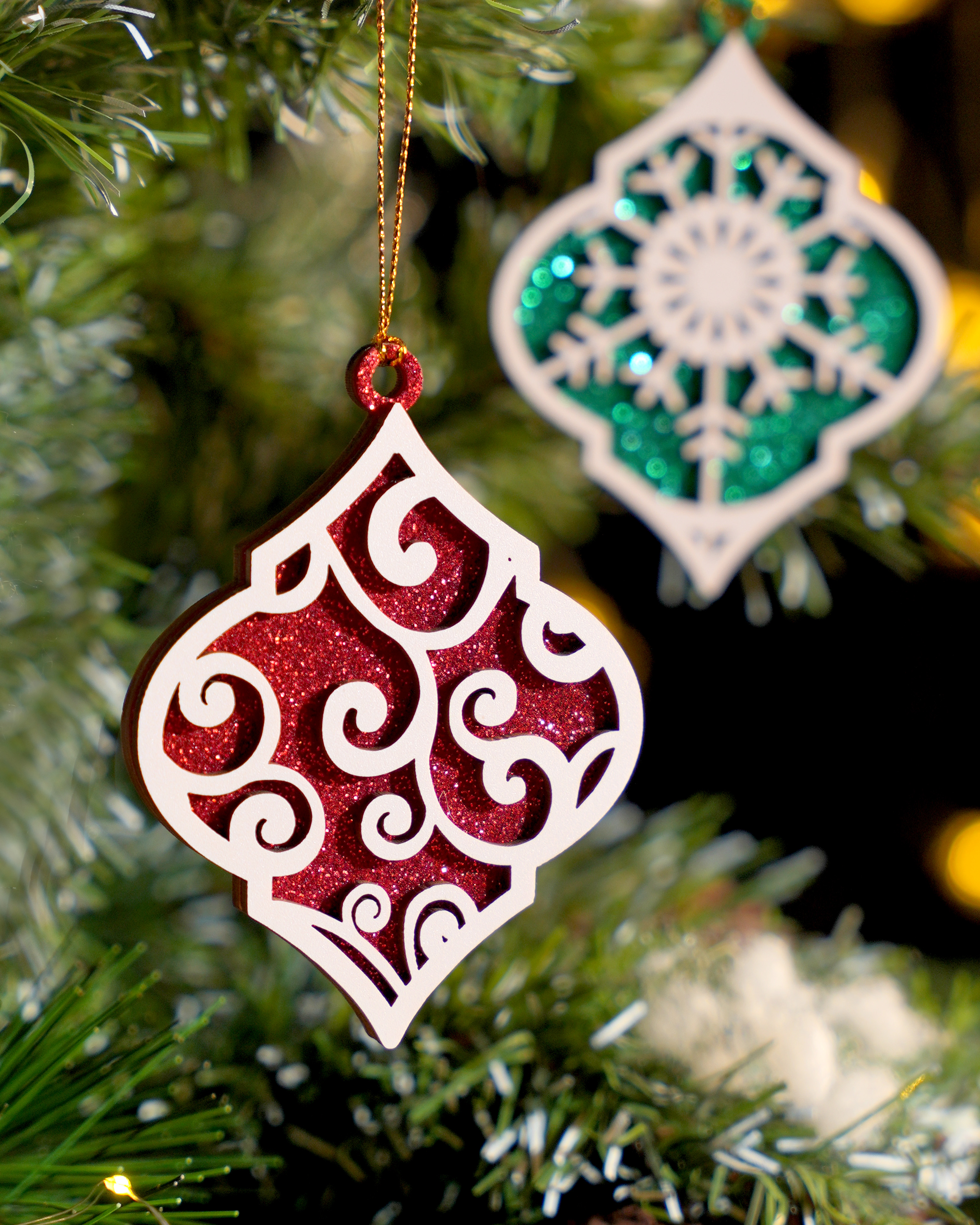 Custom Shape 2-Layer Glitter Wood Ornament