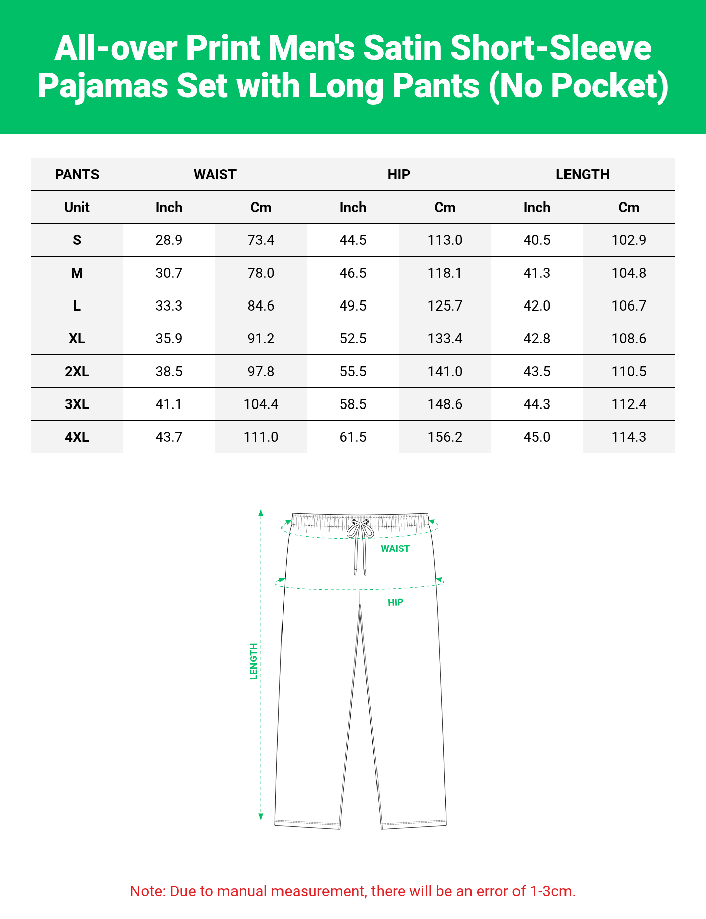 All-over Print Men's Satin Short-Sleeve Pajamas Set with Long Pants (No Pocket)
