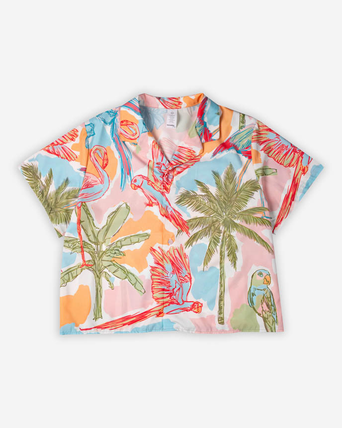 All-over Print Women's Simple Crop Hawaiian Shirt 