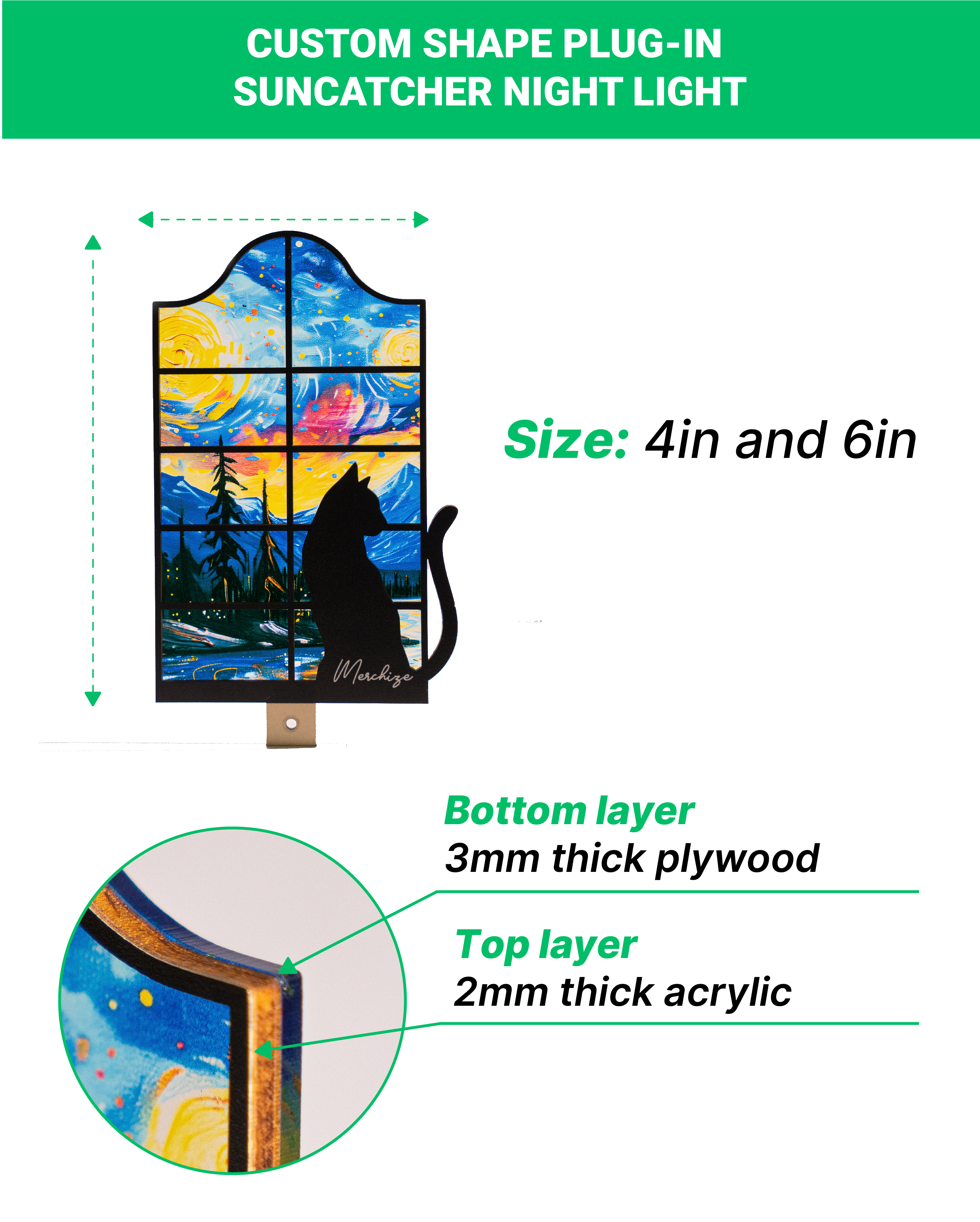 Custom Shape Plug-In Suncatcher Night Light