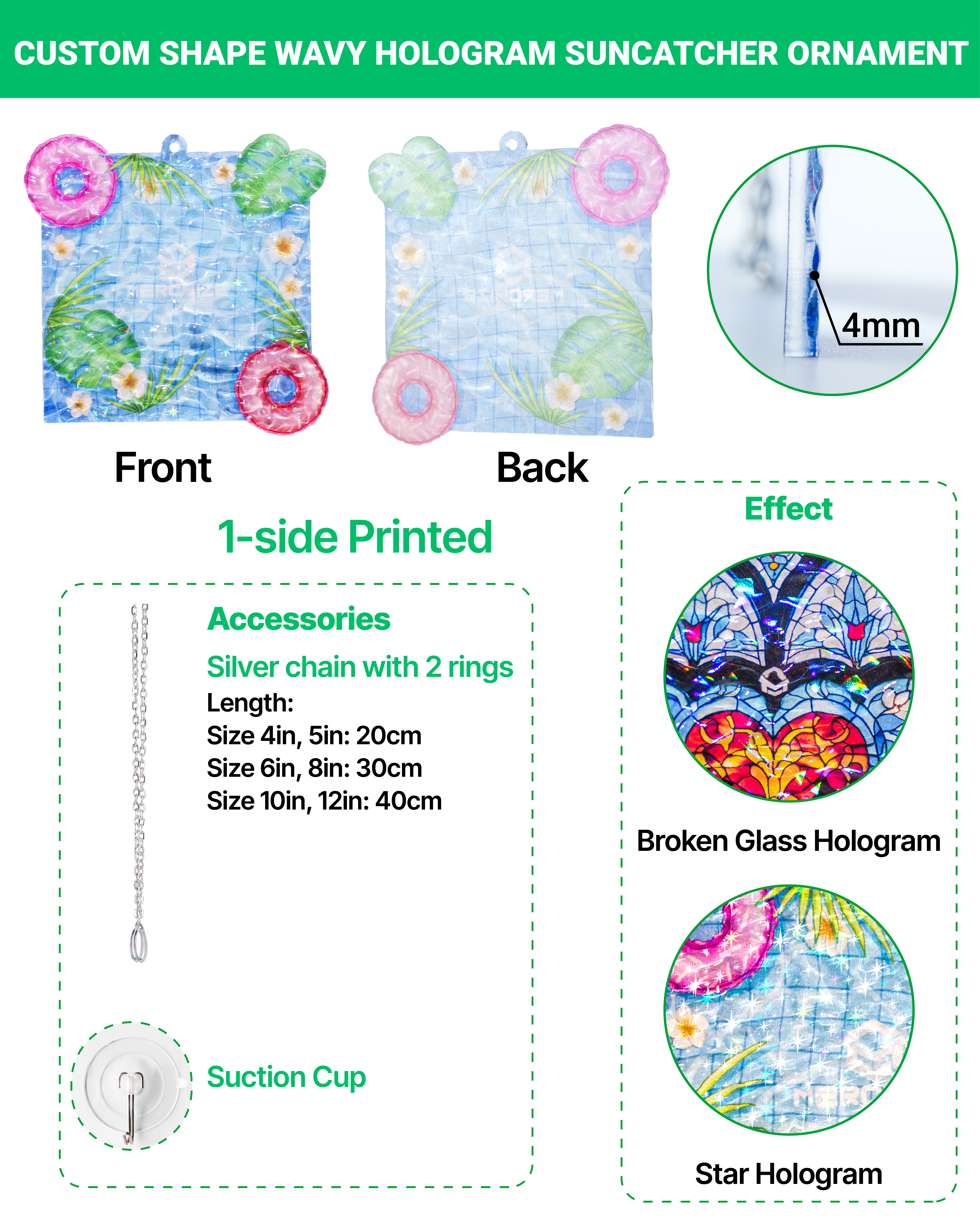 Custom Shape Wavy Hologram Suncatcher Ornament