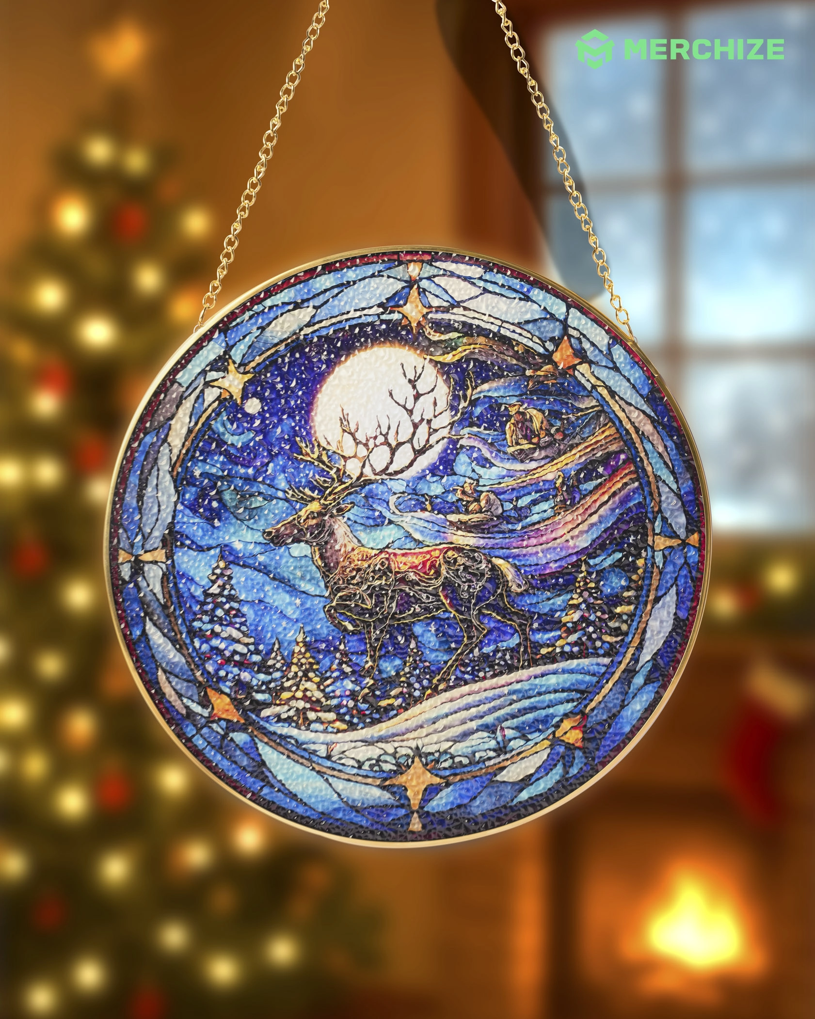 Stained Glass Suncatcher for Window Hanging (Golden Frame)