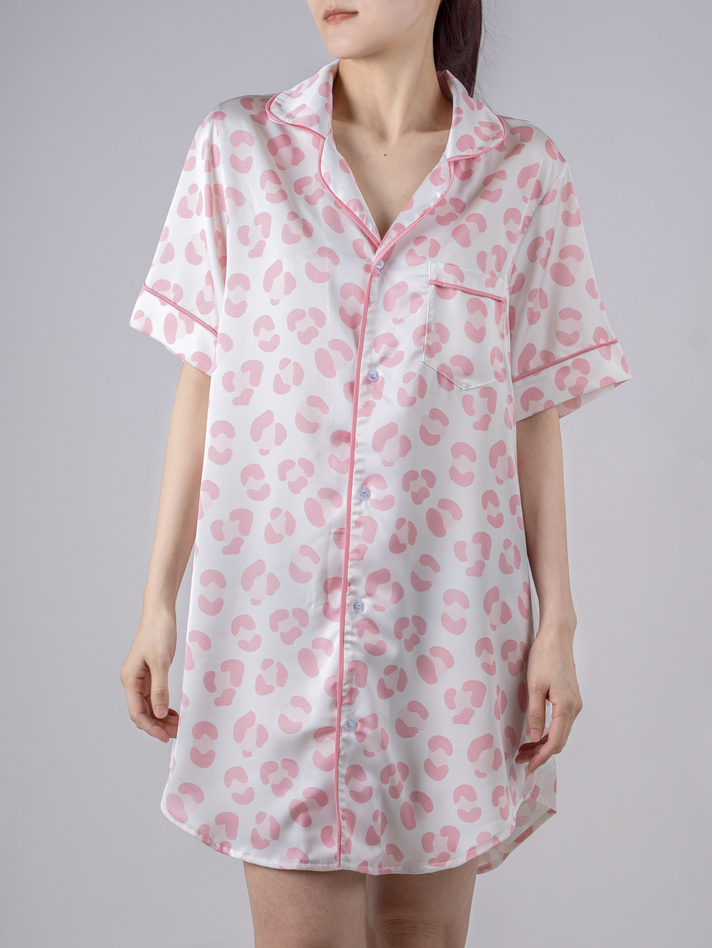 All-over Print Women’s Satin Pajama Shirt Dress