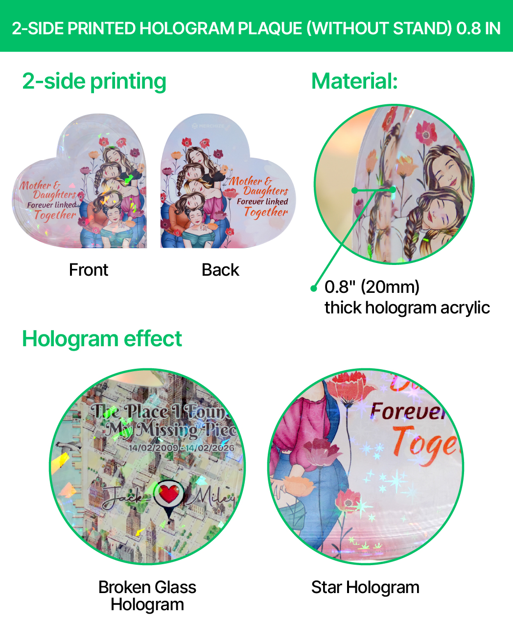  2-sided printed Hologram Acrylic Plaque (without stand) 0.8 IN