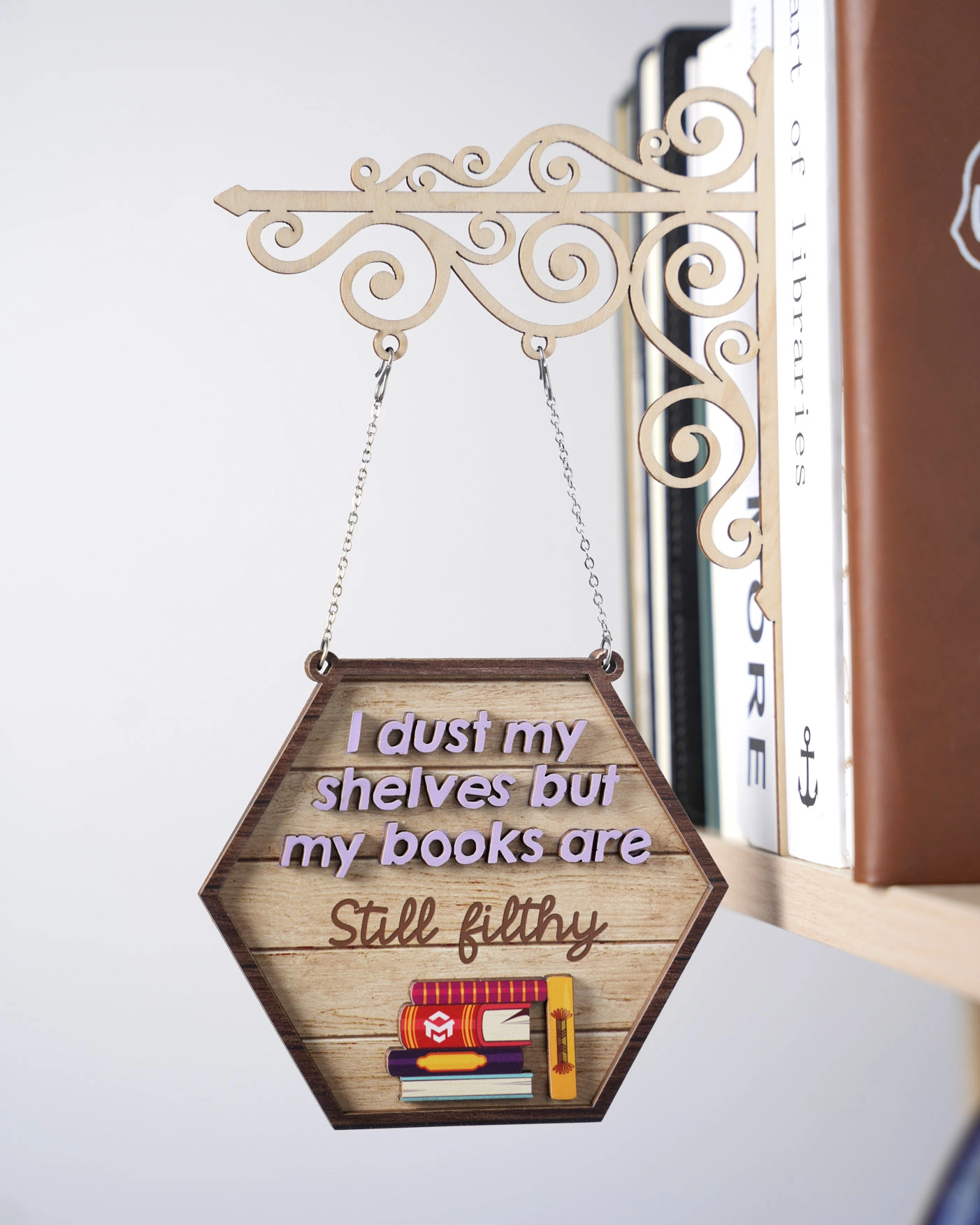 Custom Shape Wood Bookshelf Sign