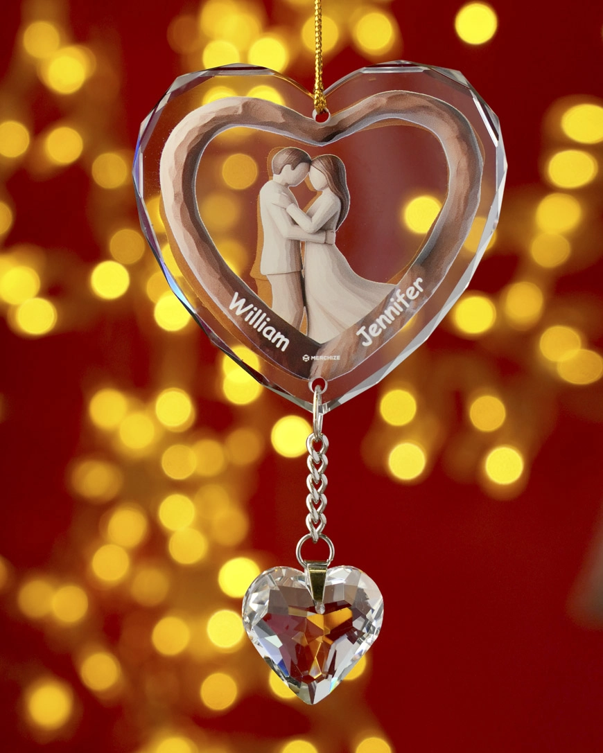 2-side Printed Glass Ornament With Crystal Charm