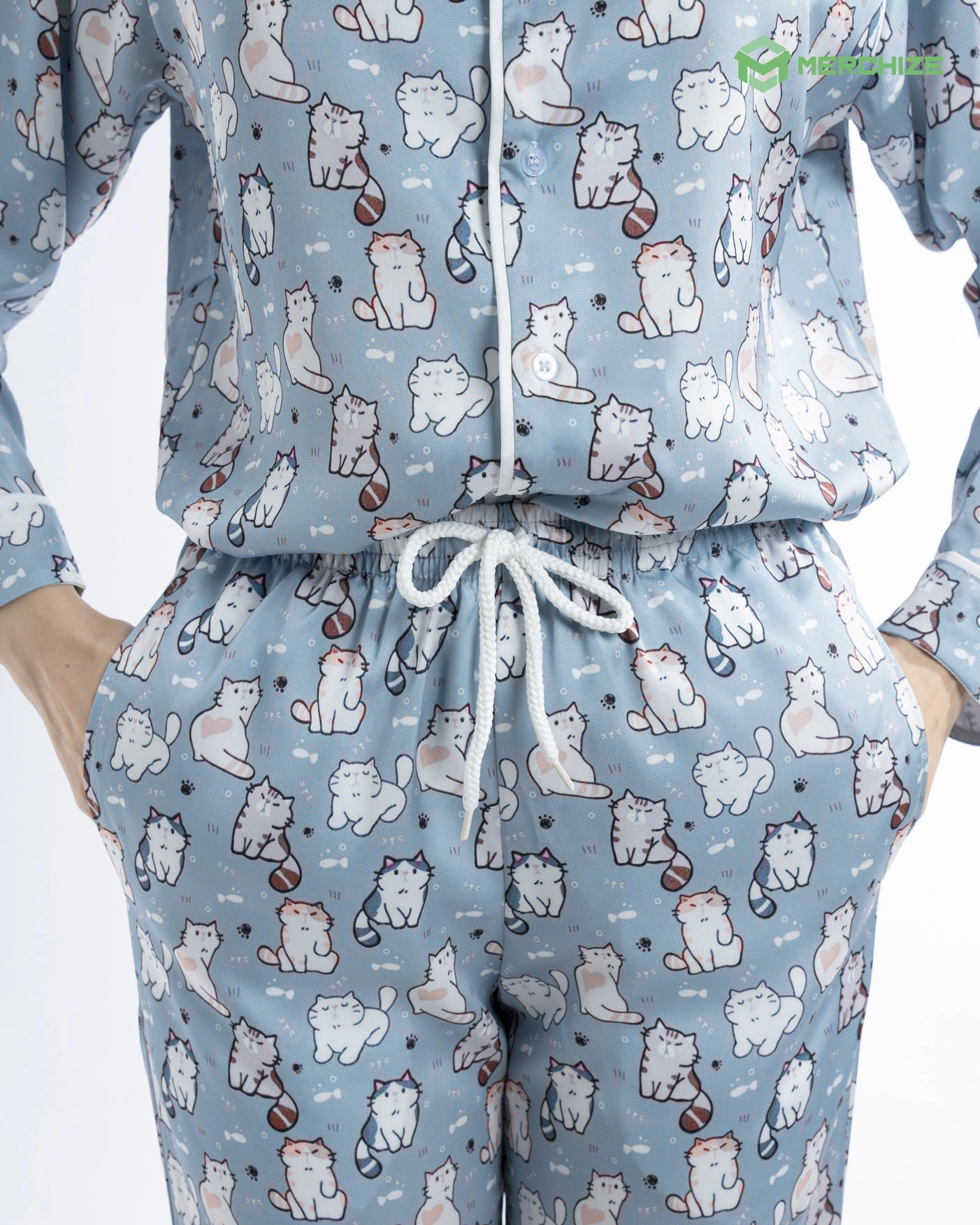 All-over Print Satin Pajamas Set (No Pocket)