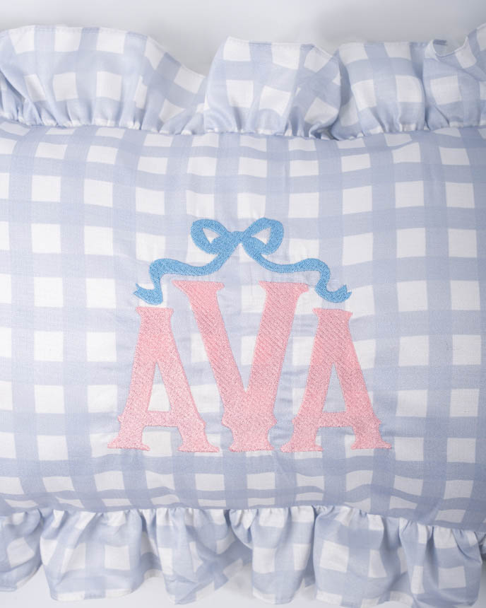 Embroidered Linen Pillow With Ruffles