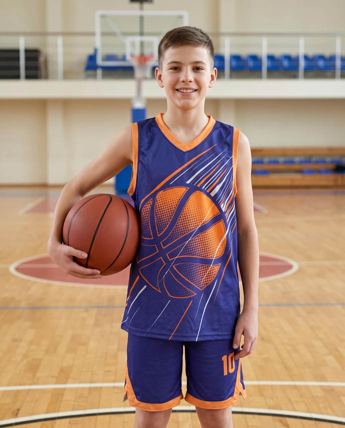 All-over Print Kid and Youth Basketball V-neck Jersey Set