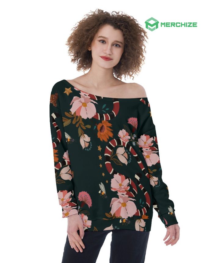 All-Over Print Oversized Women's Off-Shoulder Sweatshirt (Made in China)