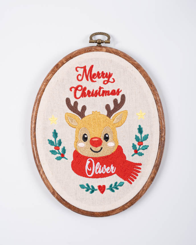 Embroidered Faux Wood Hoop Ornament