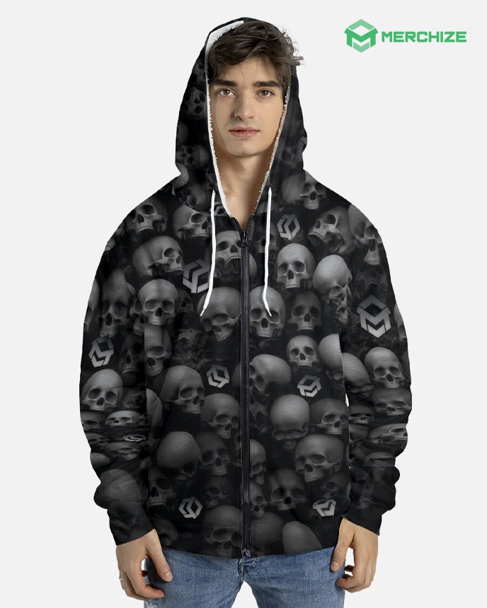 All-over Print Fleece Zip Hoodie With Custom Waist Band