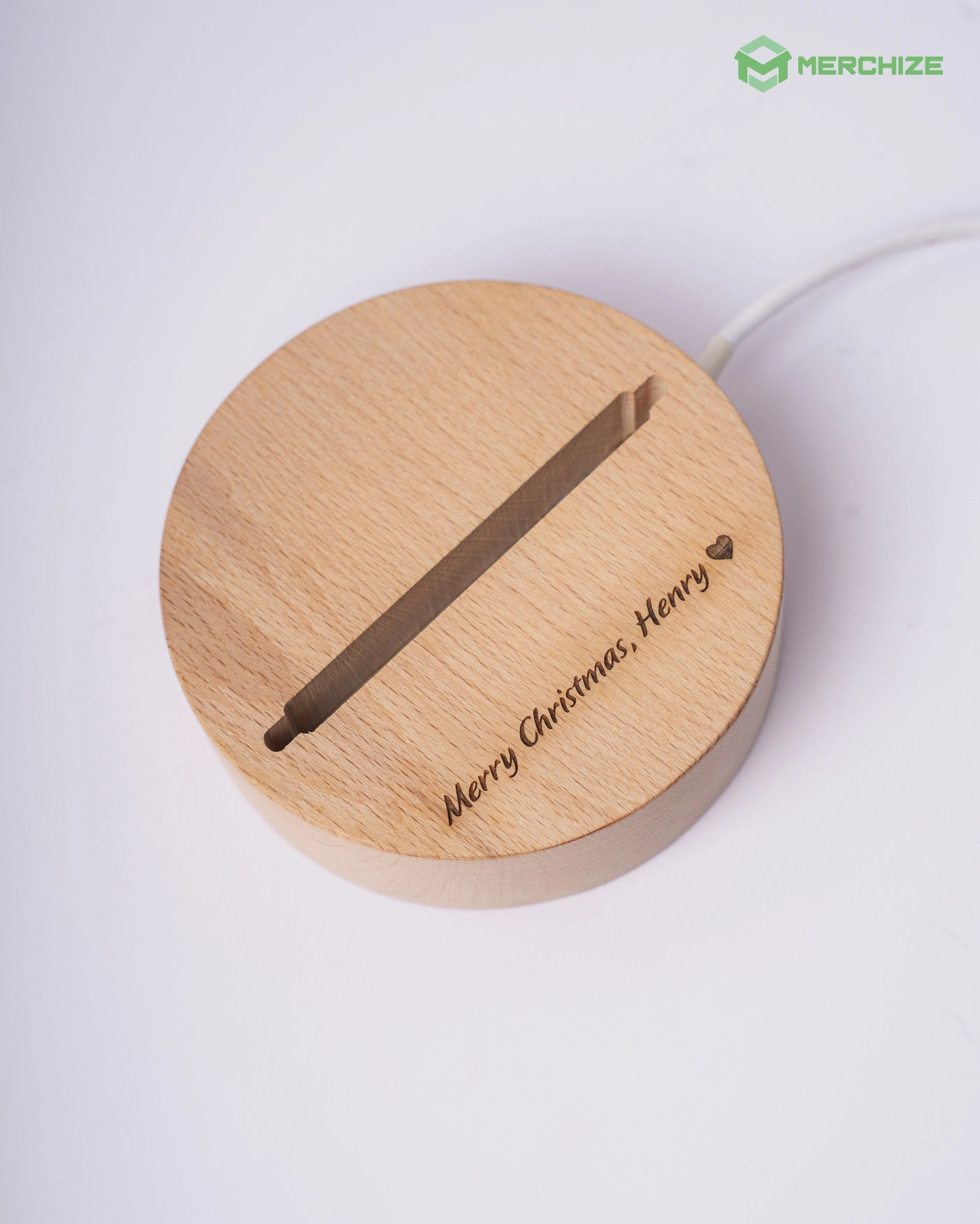 Engraved Custom Shape Wavy Acrylic Photo Night Light (Beech wood base)